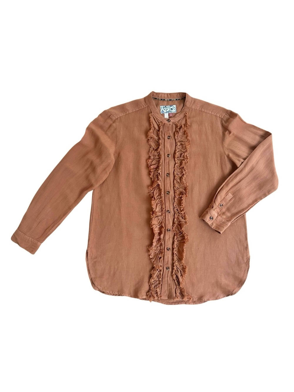 Pilcro Anthropologie Linen Blend Ruffled Placket Long Sleeve Button Up Top